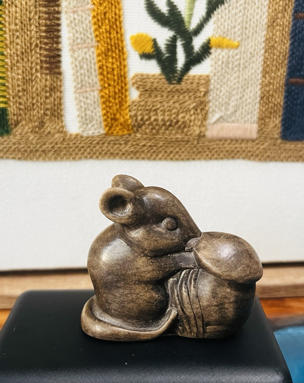 Vintage Hand Carved Soapstone Mouse Rat Holding Mushroom Vintage Hand Carved Soapstone Mouse Rat Holding Mushroom