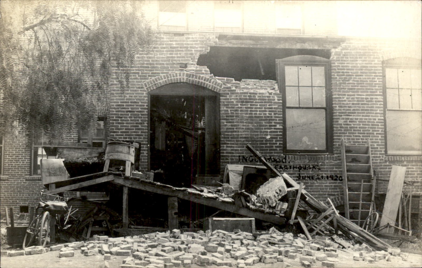 Inglewood CA Building Damage Azo c1940s-50s Real Photo Vintage Postcard bhn