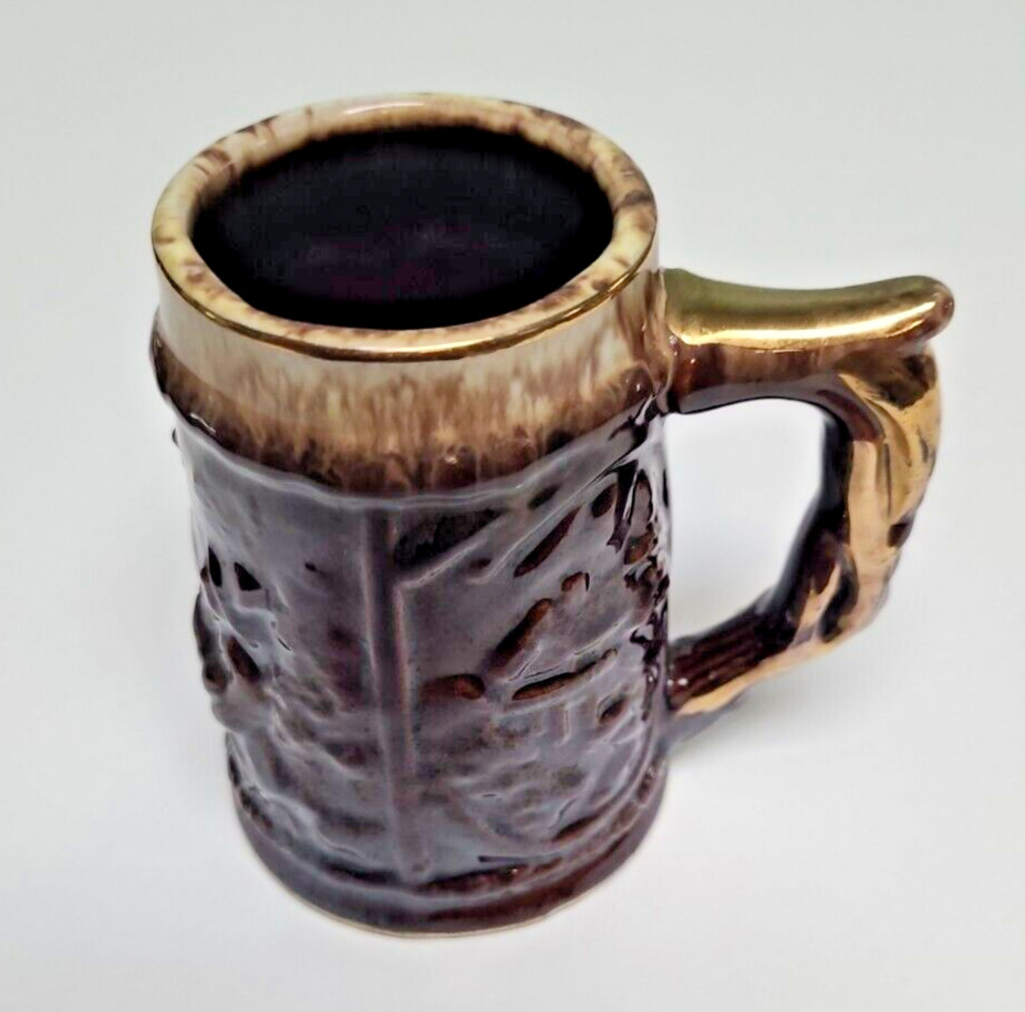 Vintage Brown Drip Glaze Stein w/ Gold Trim Small Stoneware Mug Napcoware