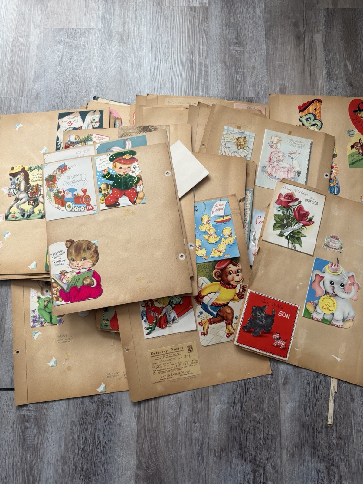 Vintage 1940s 1950s Greeting Card Scrapbook Lot Valentines Easter Birthday