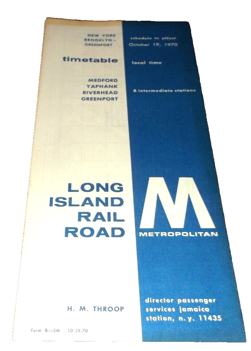 OCTOBER 1970 LONG ISLAND RAIL ROAD LIRR GREENPORT NEW YORK PUBLIC TIMETABLE
