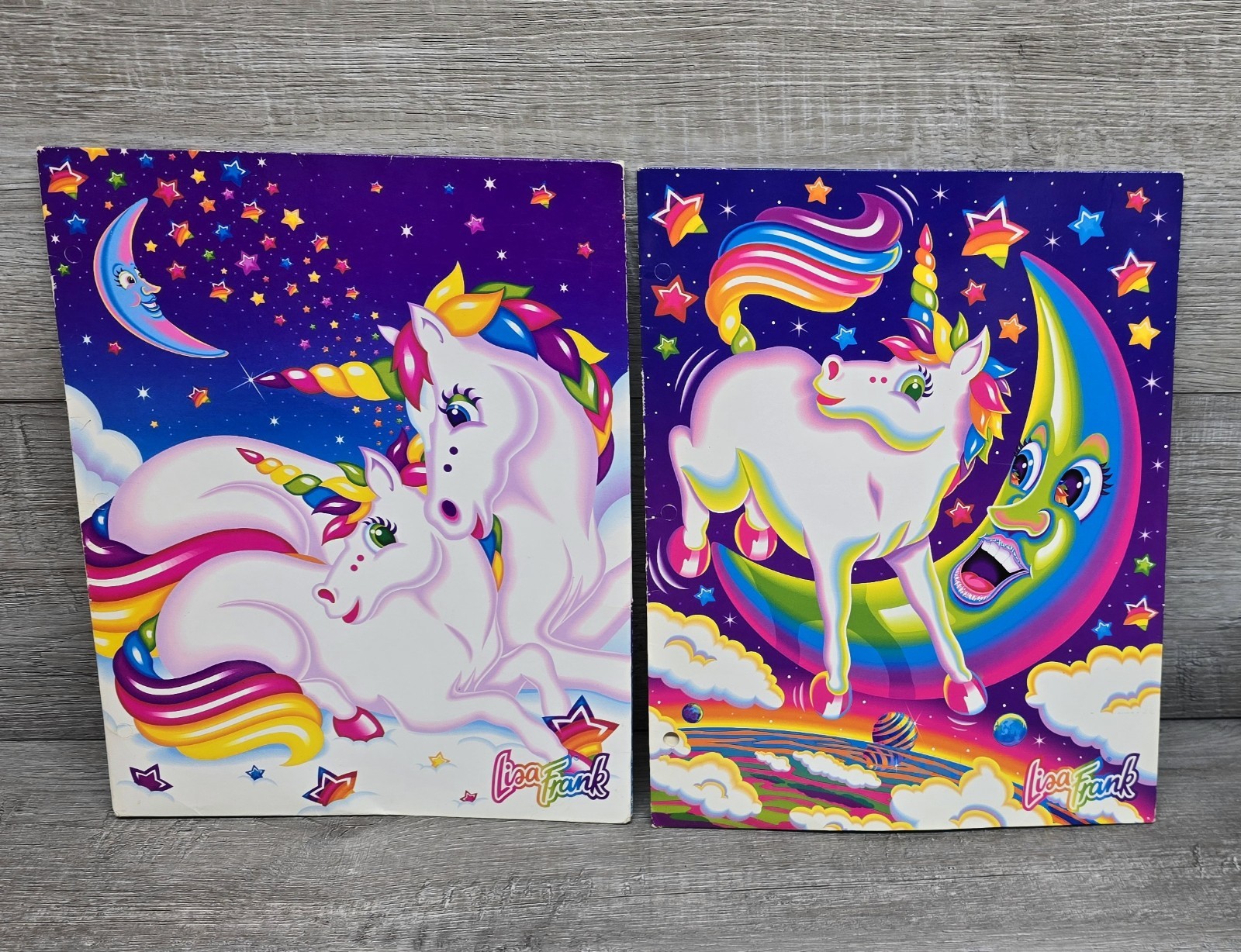 🌈  2 Vintage Lisa Frank Markie & The Moon Unicorn Forlders ~