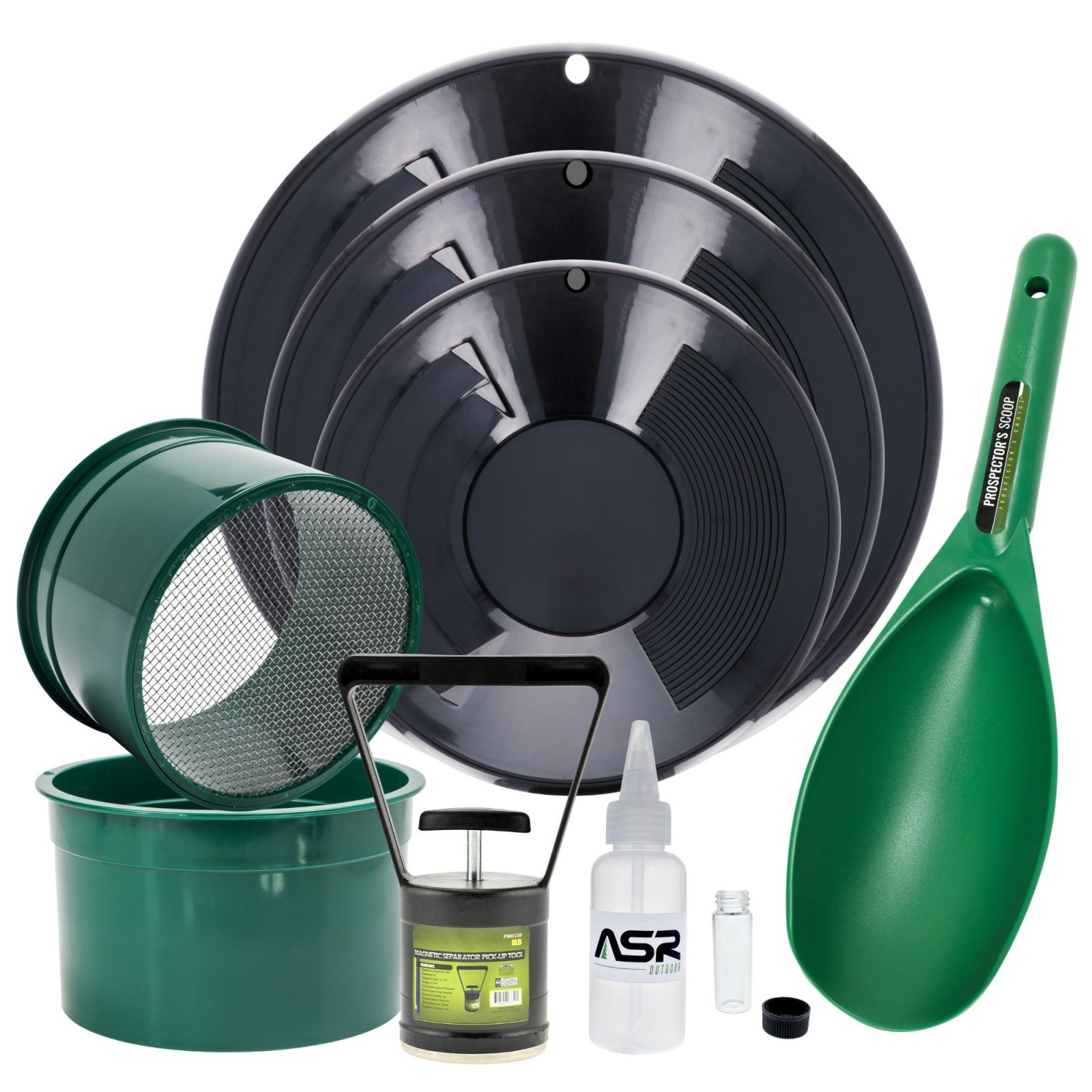 ASR Outdoor 9pc Gold Prospecting Kit with Mini Classifiers Gold Pans and Tools