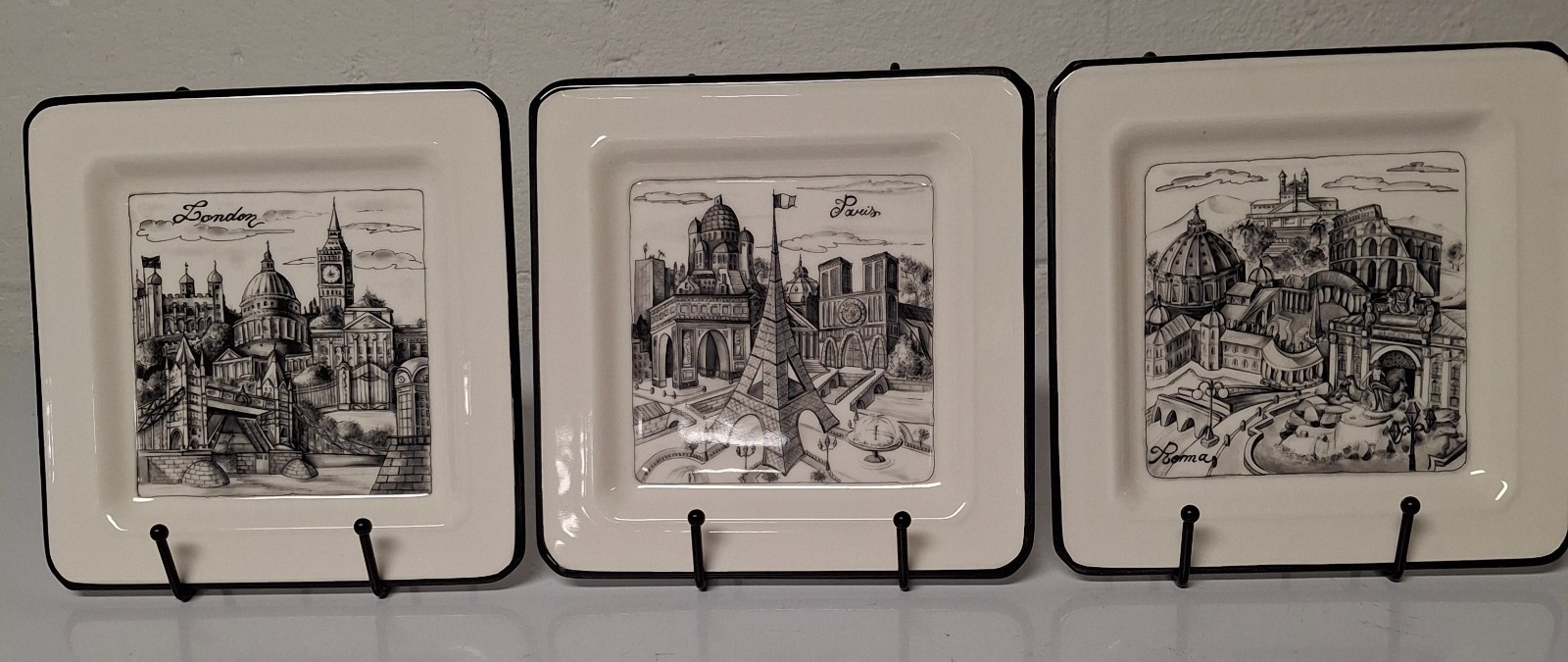 Set 3 Vintage Cities Plates London Paris Rome 7.75\
