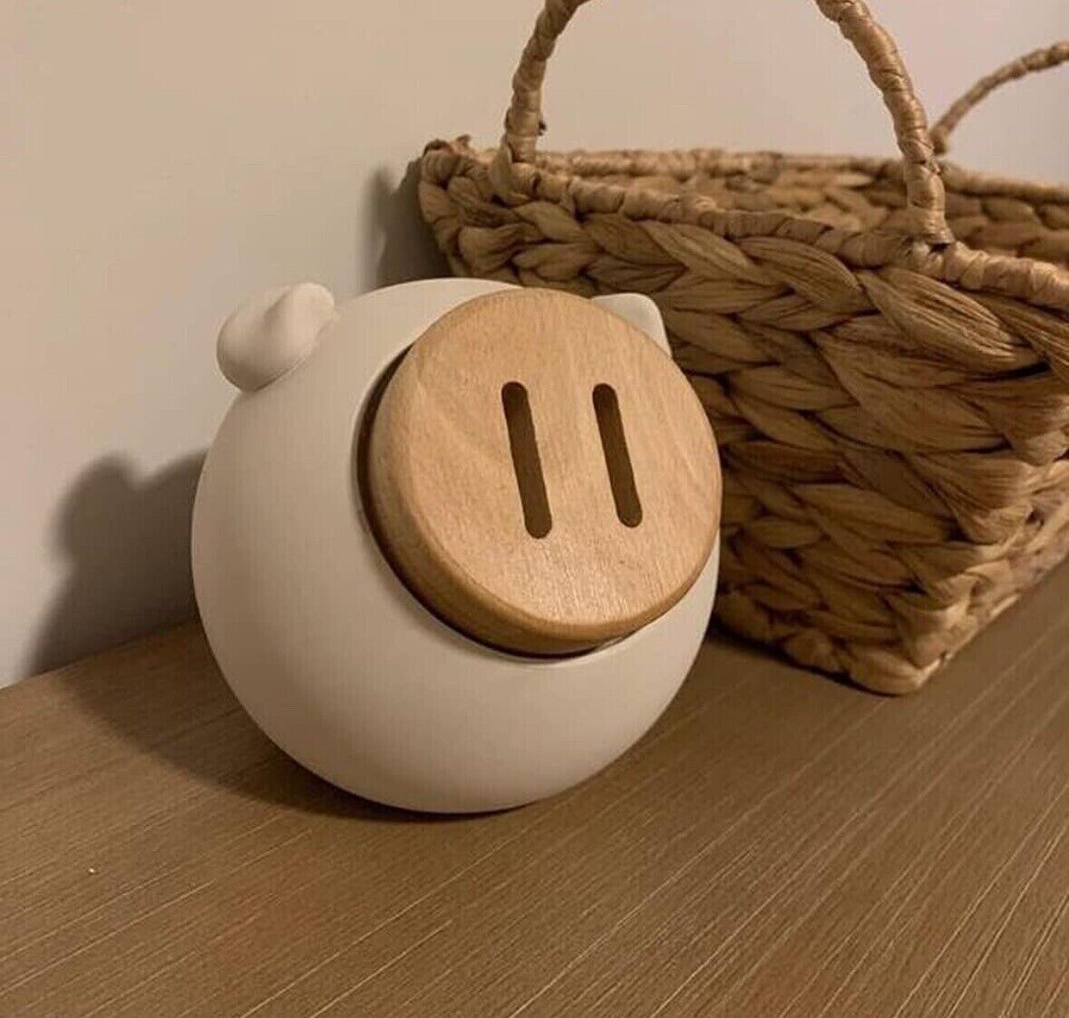 Piggy Bank with a Wooden Lid, Handmade Concrete Coin Bank  Home Decor