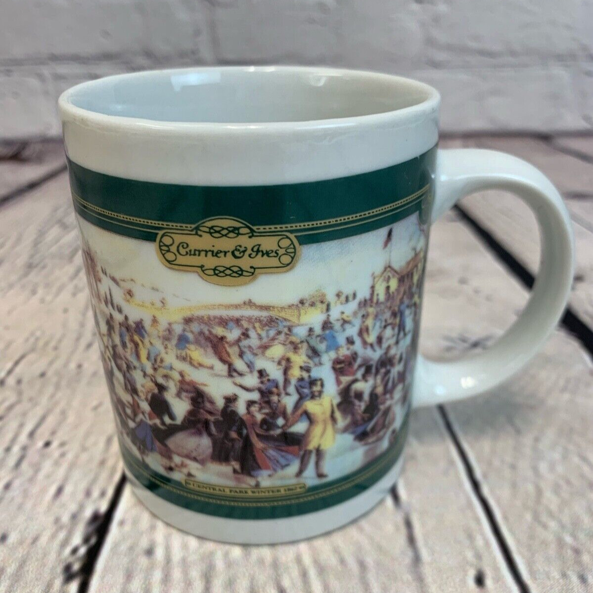 Currier and Ives Mug Central Park Winter 1862 Coffee Tea Cup Skate Retro Core Ex