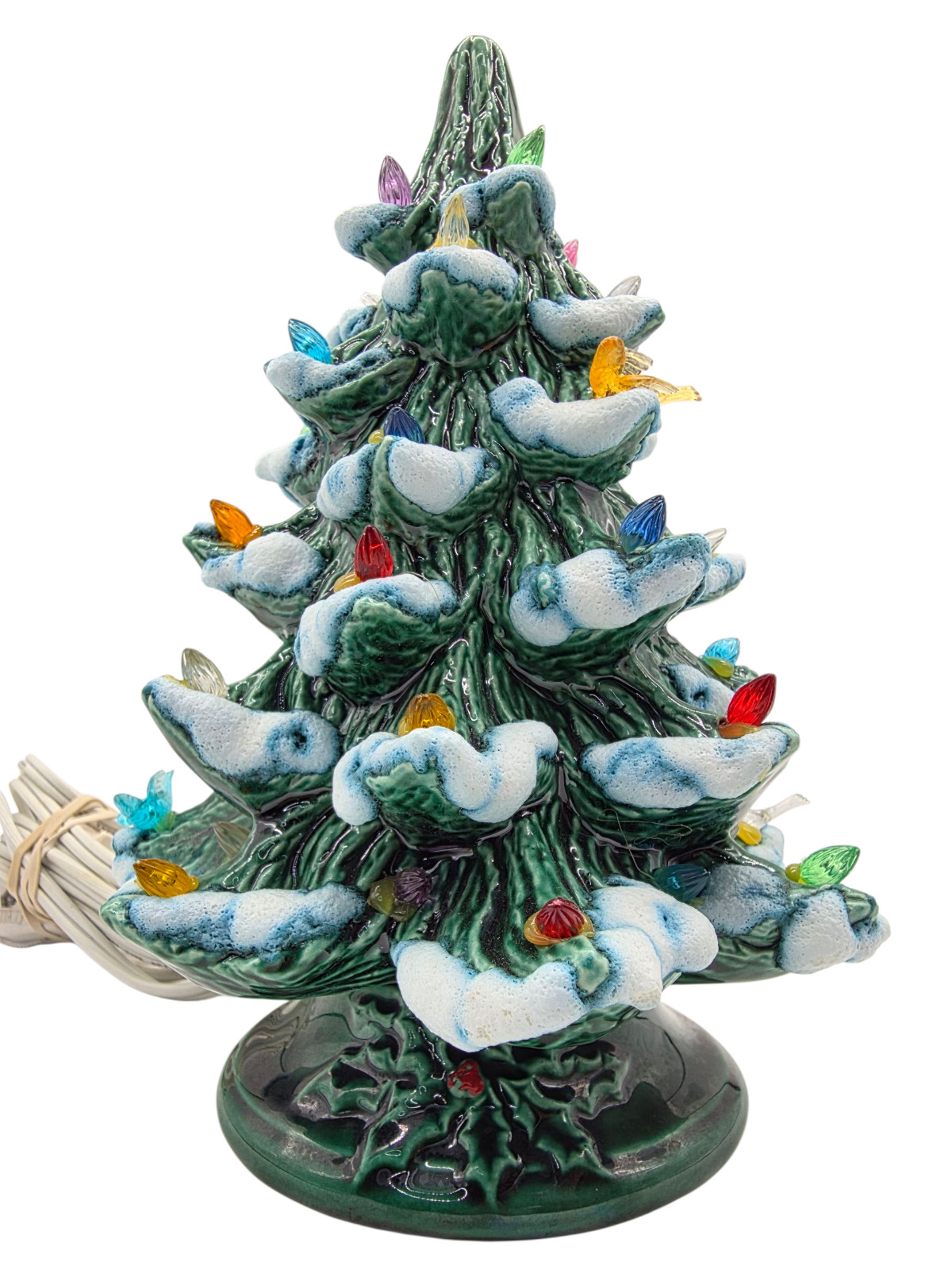 Ceramic Green 7” Christmas Tree Nowell’s Molds 2 Piece Frosted Small Bird 1979