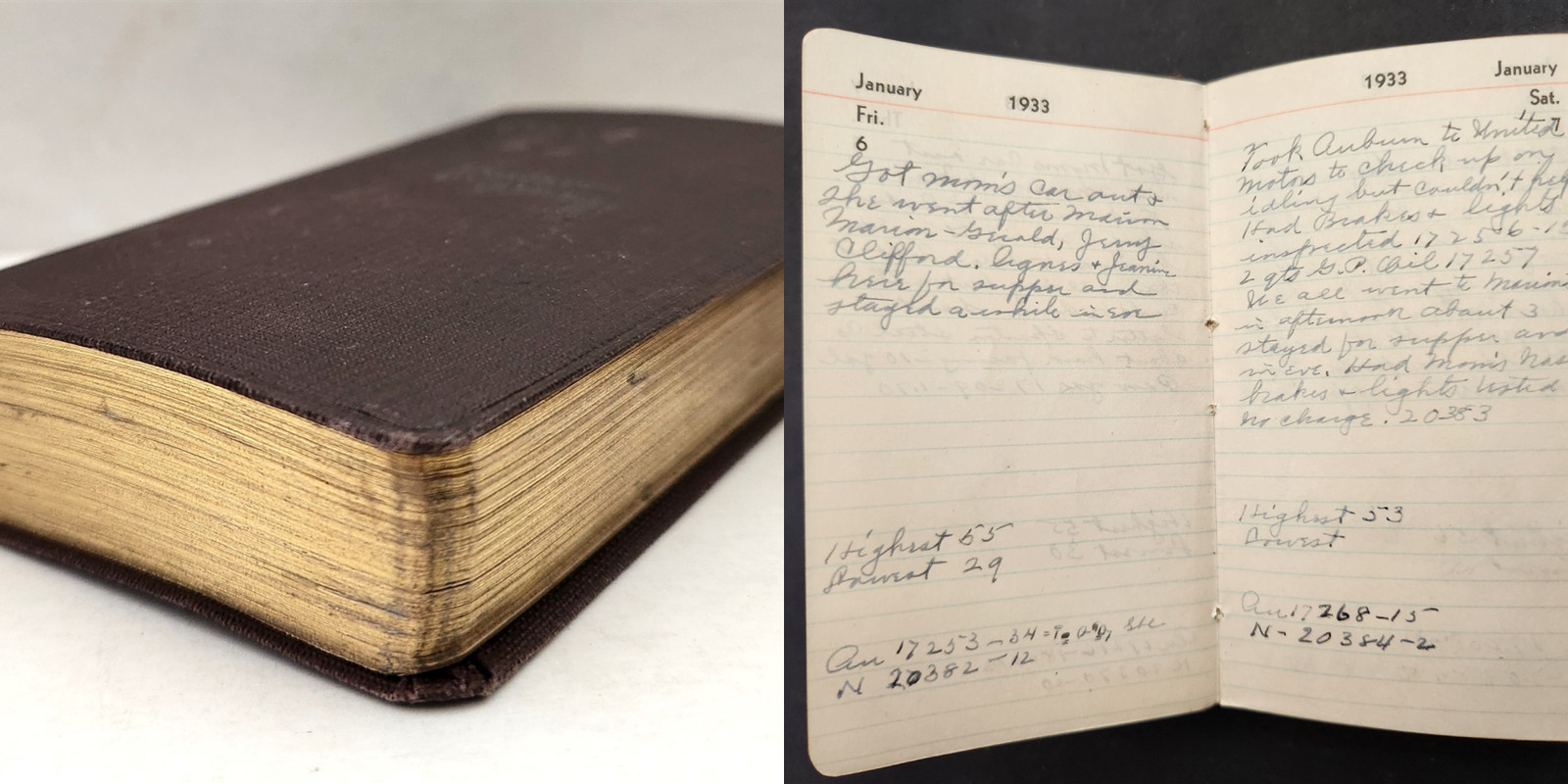 1933 vintage DIARY denver co ADEN G ODELL very full wife is SUSAN ANNA