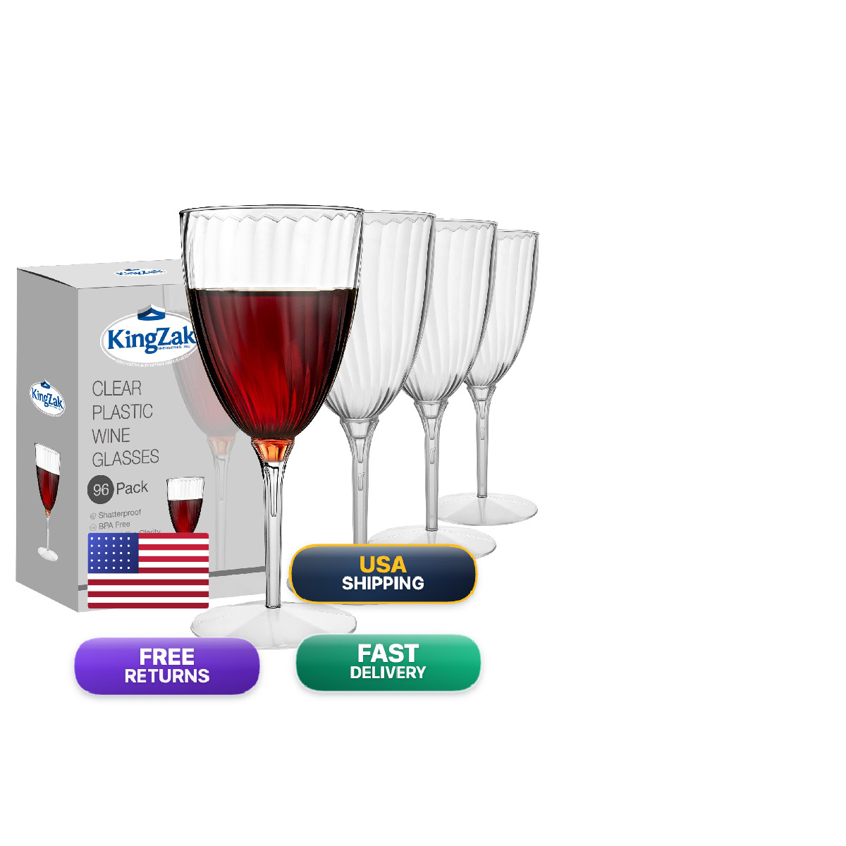 Lillian Tablesettings 96 Pack Stemmed Plastic Wine Glasses 8 Oz Crystal-Clear