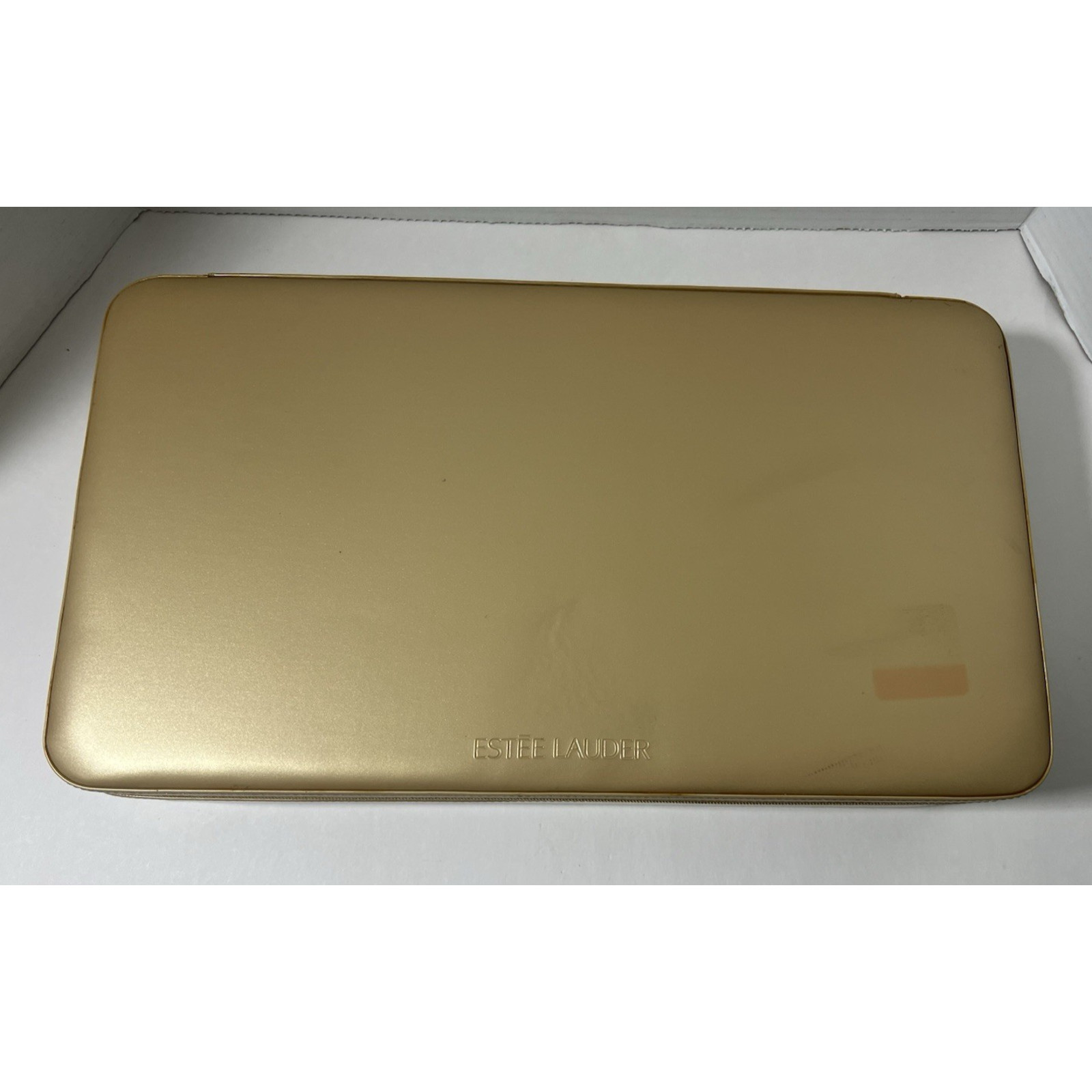 Vintage Estee Lauder Gold Makeup/Jewelry Case with Zipper and Mirror