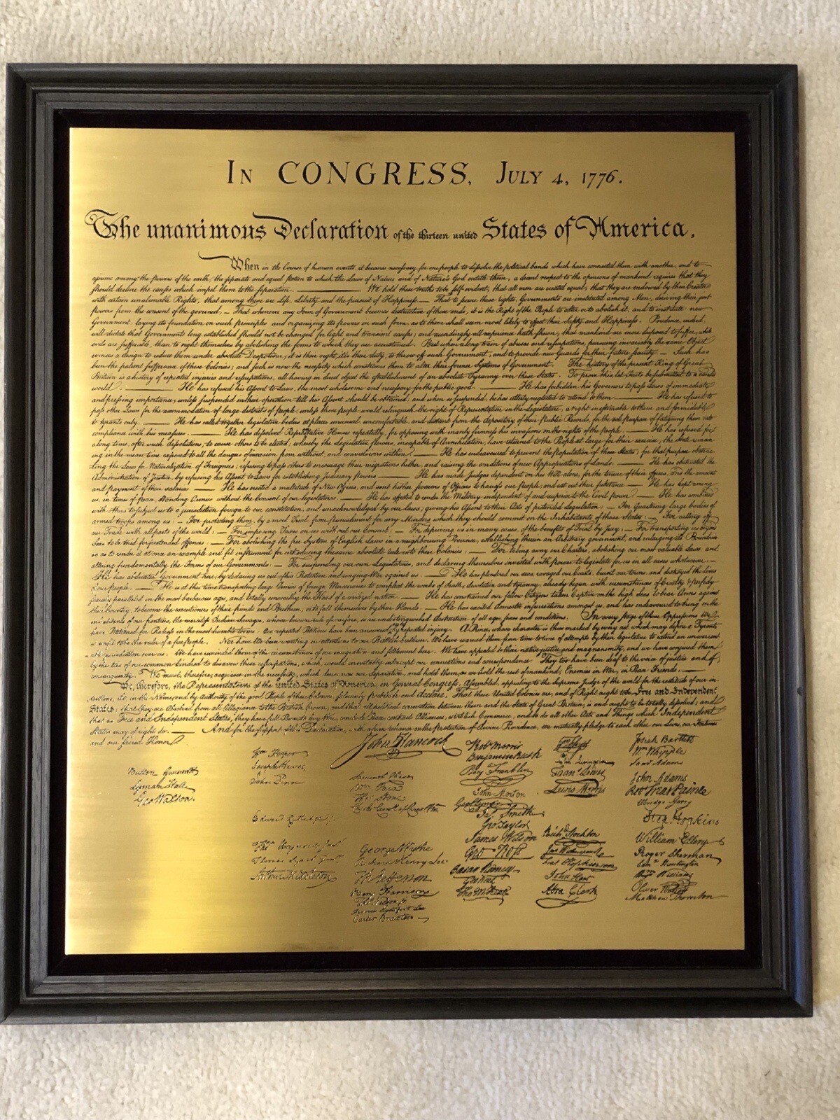 ✳️ Vintage DECLARATION OF INDEPENDENCE🚨Engraved Brass Plaque 🚨50 Years - NEW