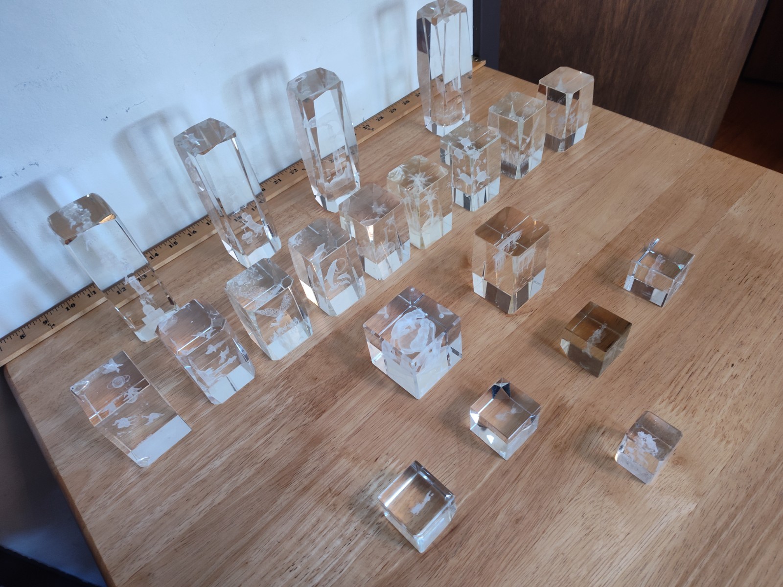 Vintage 3D Laser Etched Crystal Glass Paperweight Block Collection Lot of 20
