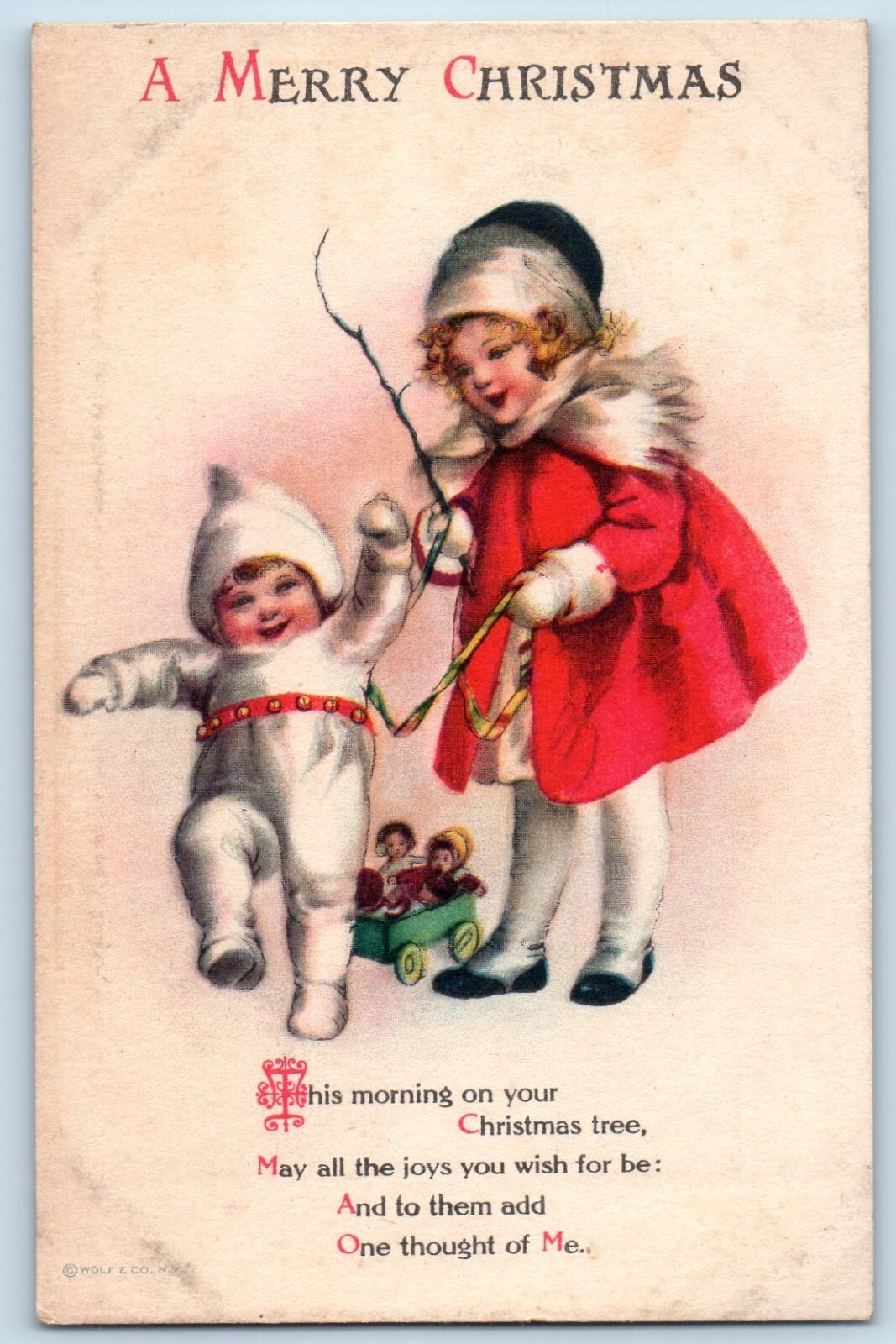 Wolf Signed Artist Postcard Christmas Little Girl Toy Wagon c1910's Antique Wolf Signed Artist Postcard Christmas Little Girl Toy Wagon c1910's Antique