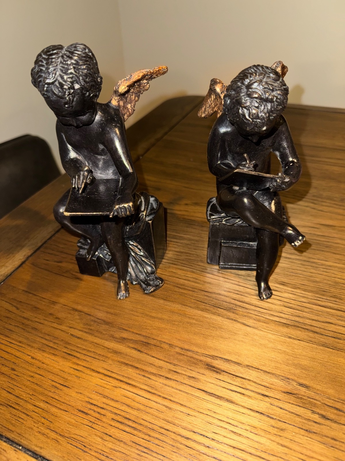 Vintage cast bronze cherub bookends pair heavy antique angel muses Vintage cast bronze cherub bookends pair heavy antique angel muses
