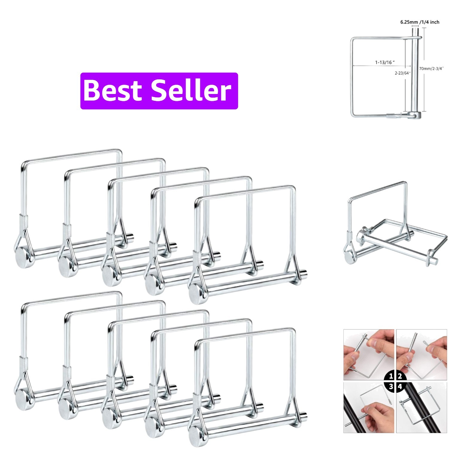 10 PCS Square Pto Pin Shaft Locking Pin 1/4 pin Hitch pin Wire Lock Pin Safet... 10 PCS Square Pto Pin Shaft Locking Pin 1/4 pin Hitch pin Wire Lock Pin Safet...