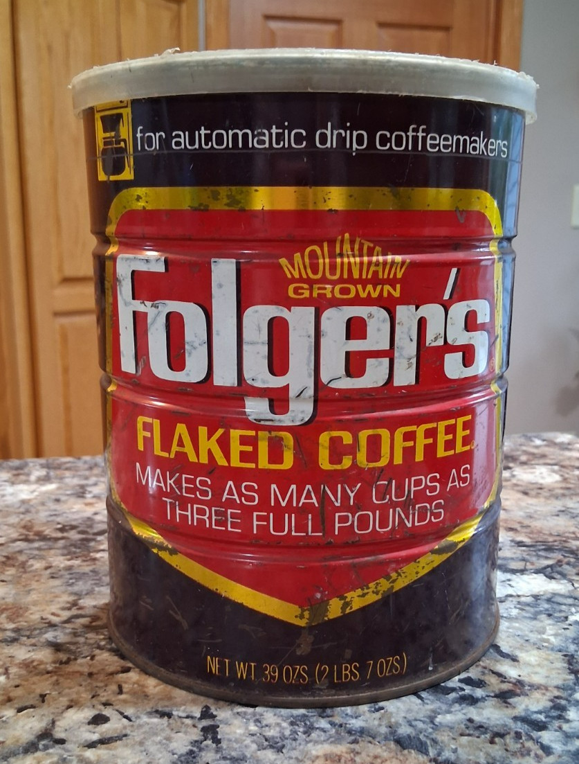 Vintage Folgers Red Metal Coffee Can Tin Automatic Drip 39 oz Flaked