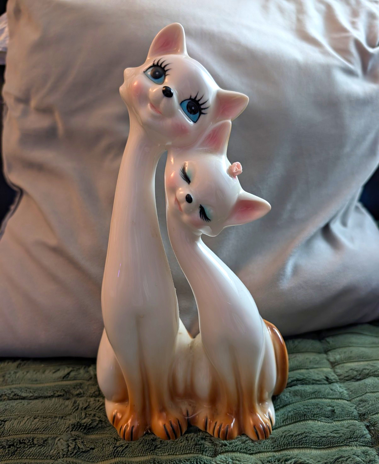 Vintage MCM Ceramic Siamese Cat TV Lamp Base Only White Kitsch Light Parts