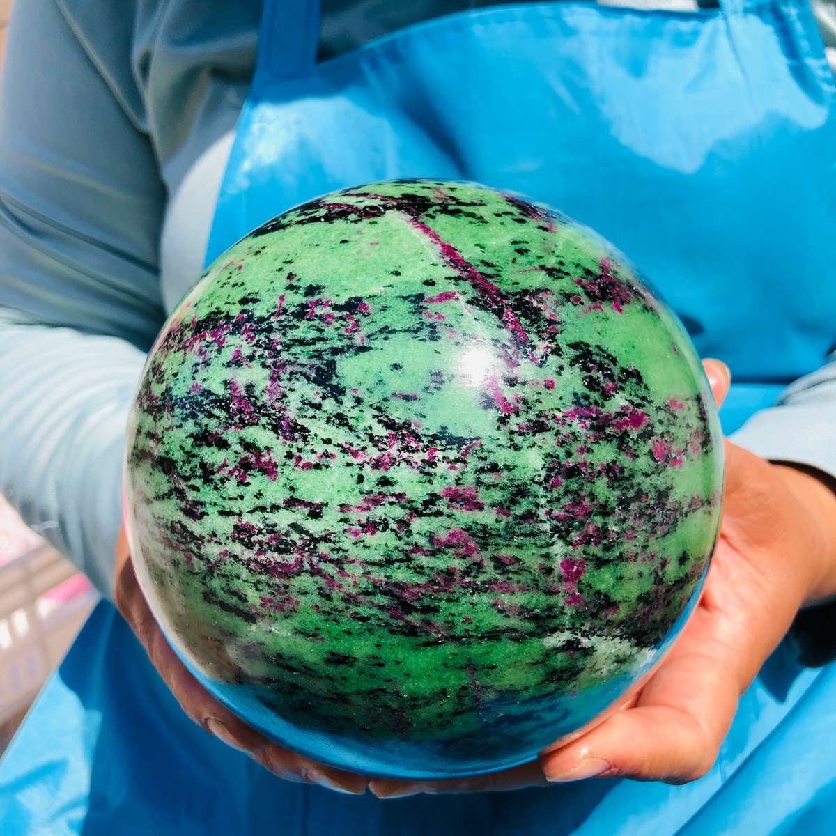 7.83 LB Large Natural Ruby Zoisite Sphere Crystal Healing Stone Specimen 4884