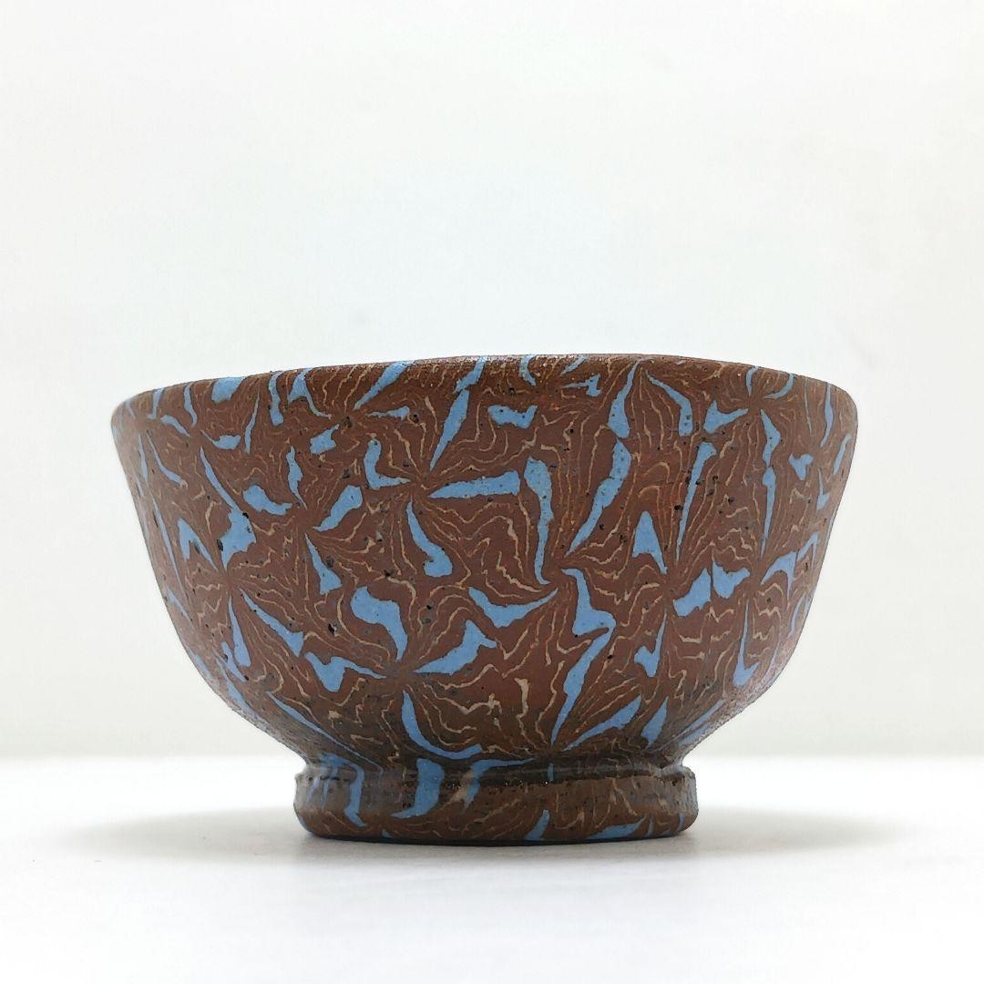 R124-7 Tetsuo Nagae Nerikomi Guinomi Sake Cup Sarasa Kiln Japanese Ceramic