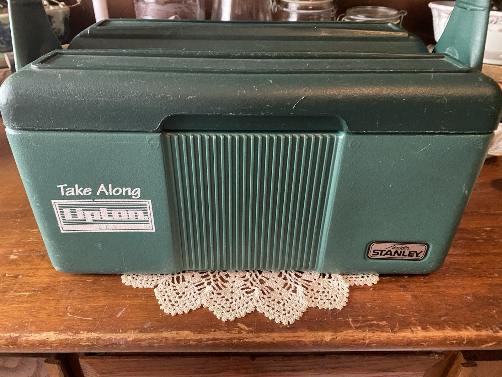 Vintage Aladdin STANLEY Green Promotional Lipton Tea Take Along Cooler 1990s