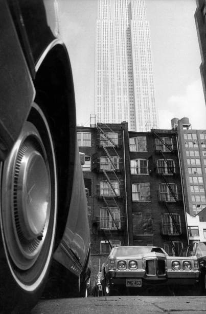 View of Brooklyn neighbourhood with cars and buildings New York 1969 Old Photo