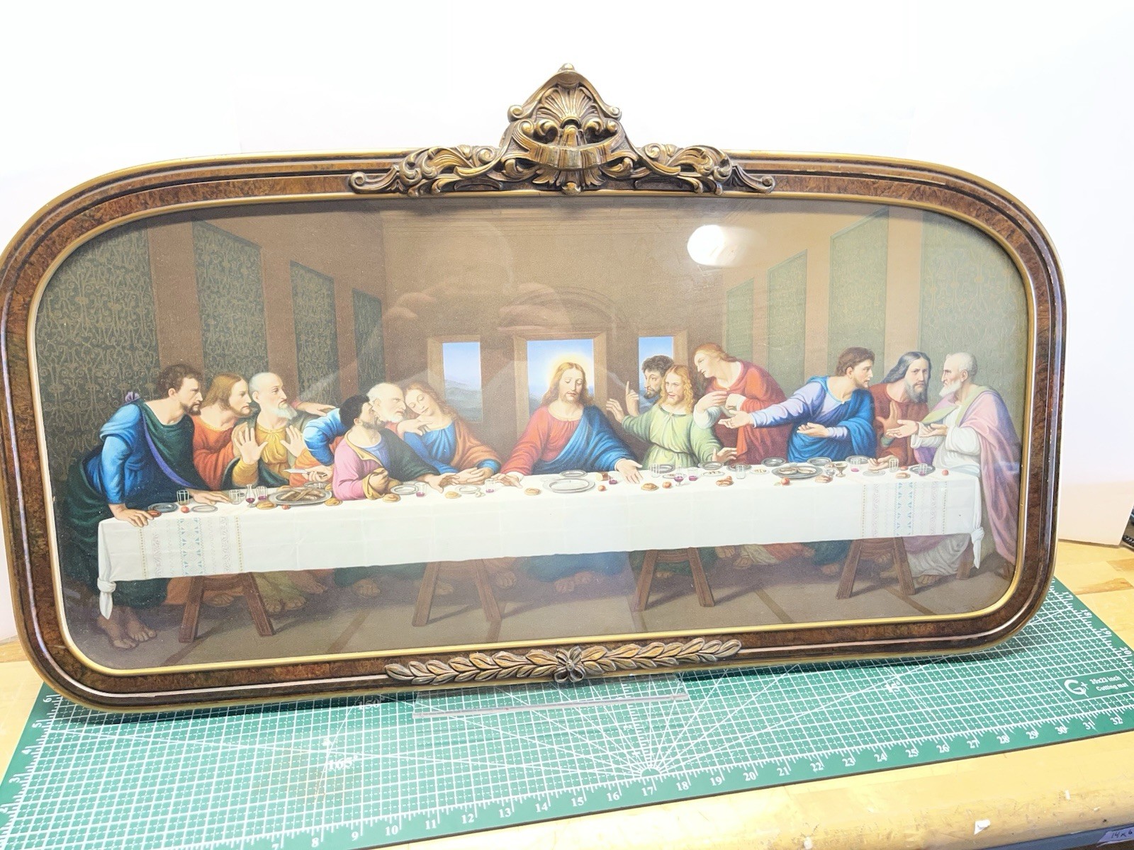 Vintage 1960\'s MCM The Last Supper Religious Print 16x32 framed