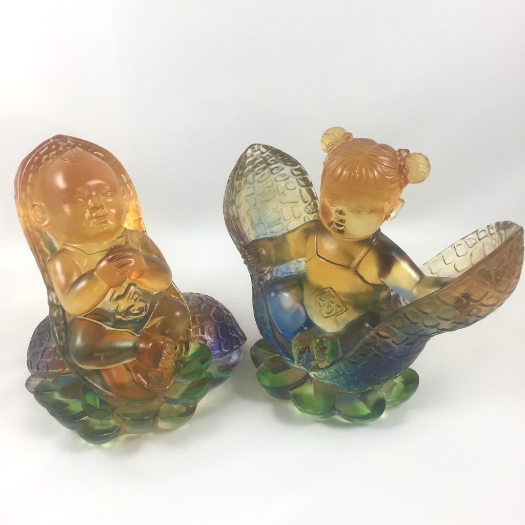Liuli Crystal Glass Feng Shui Lucky Boy Girl Figurines Ornament – Wealth Bringin