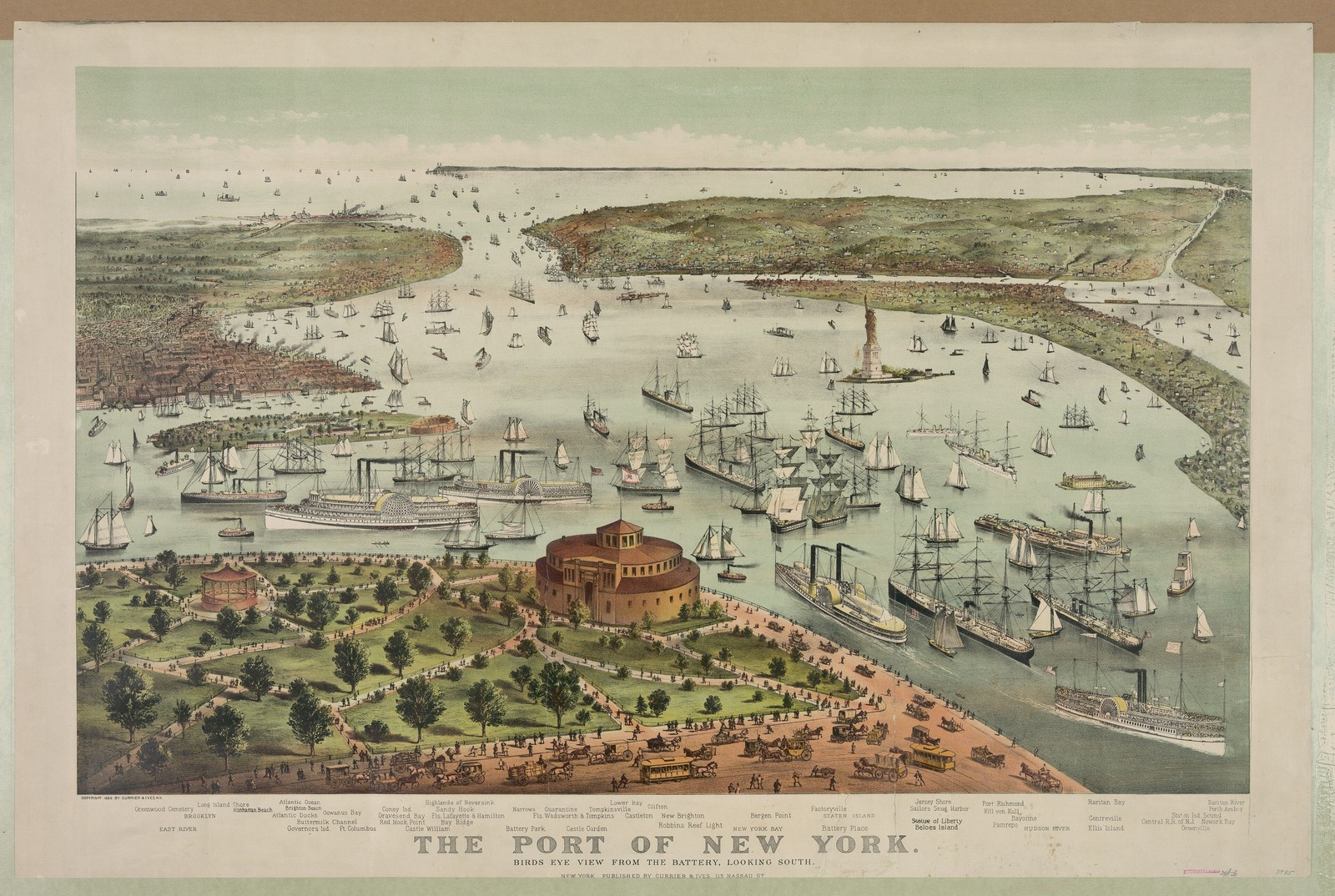New York Harbor 1892 Vintage Bird's Eye View Lithograph Photo Reprint Wall Art New York Harbor 1892 Vintage Bird's Eye View Lithograph Photo Reprint Wall Art