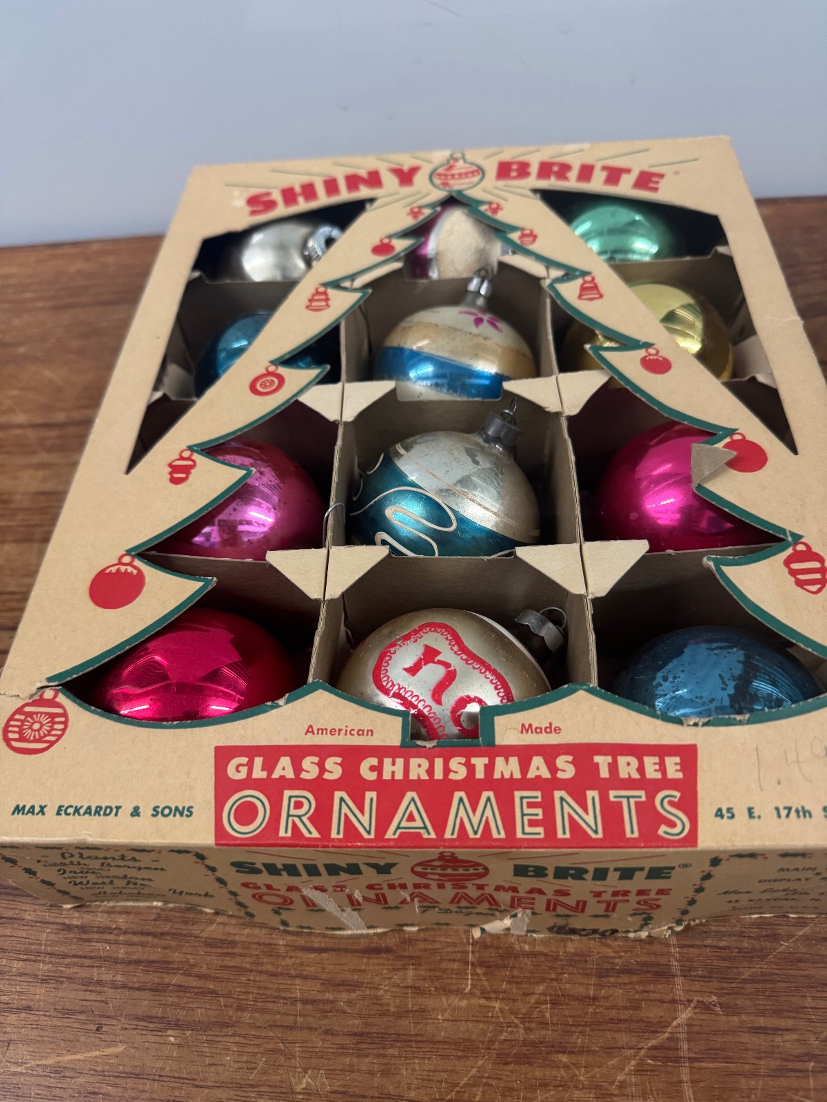 Vintage Shiny Brite Set of 12 Large Assorted Christmas Ornaments 