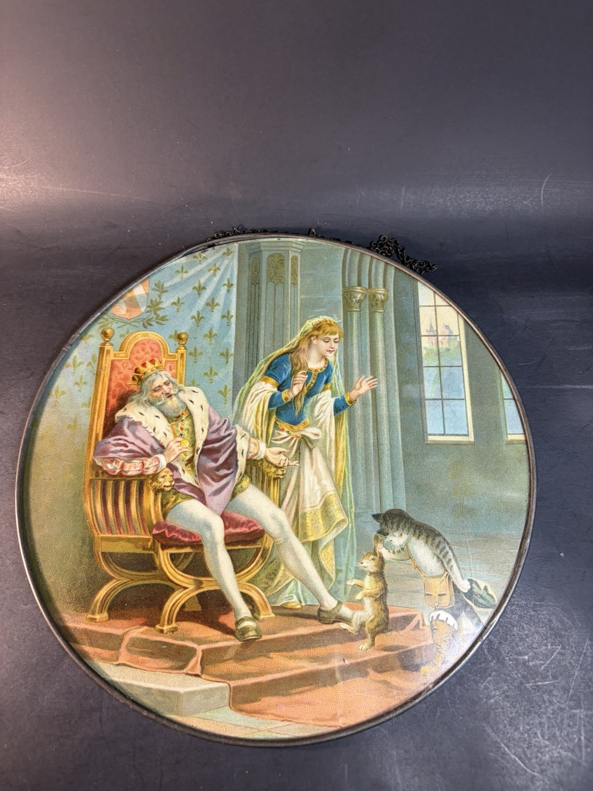 Antique Flue Cover 9” King Queen & Cat With Rabbit -Belgium