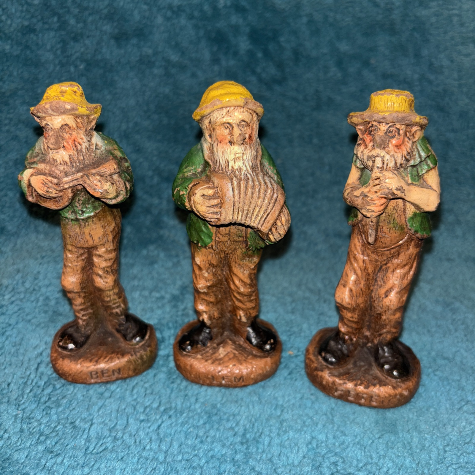 Vintage Whimsical Hillbilly Band Figurines Ben Lem And Pete Nice Trio #V
