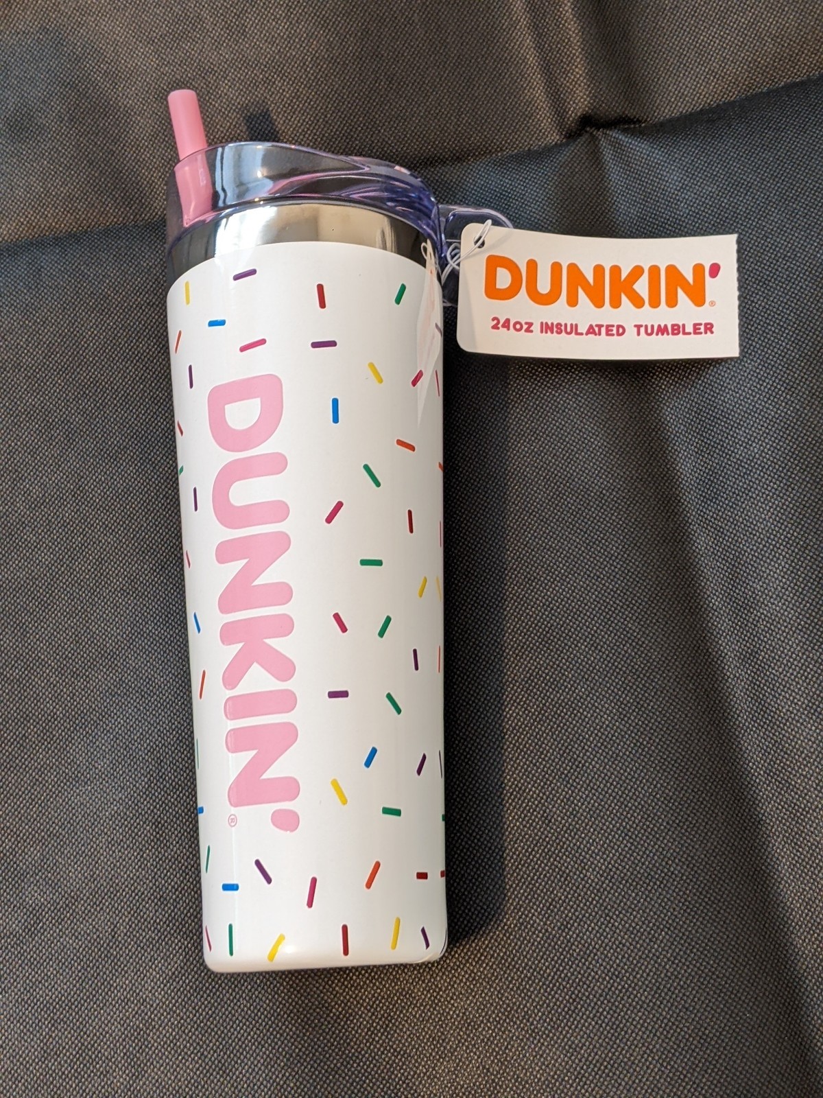 New  Dunkin 2024 Tumbler - 24oz White Sprinkles Stainless Steel w/Straw (NWT)