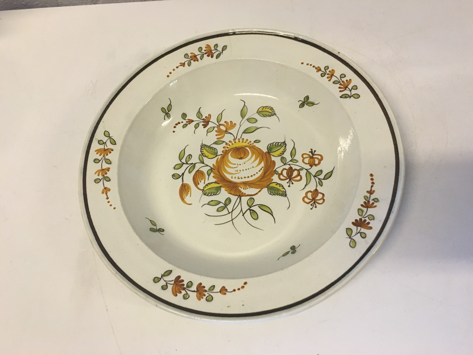 Antique 18th / 19th Century Orange King's Rose Pattern Ceramic Plate Impressed B Antique 18th / 19th Century Orange King's Rose Pattern Ceramic Plate Impressed B
