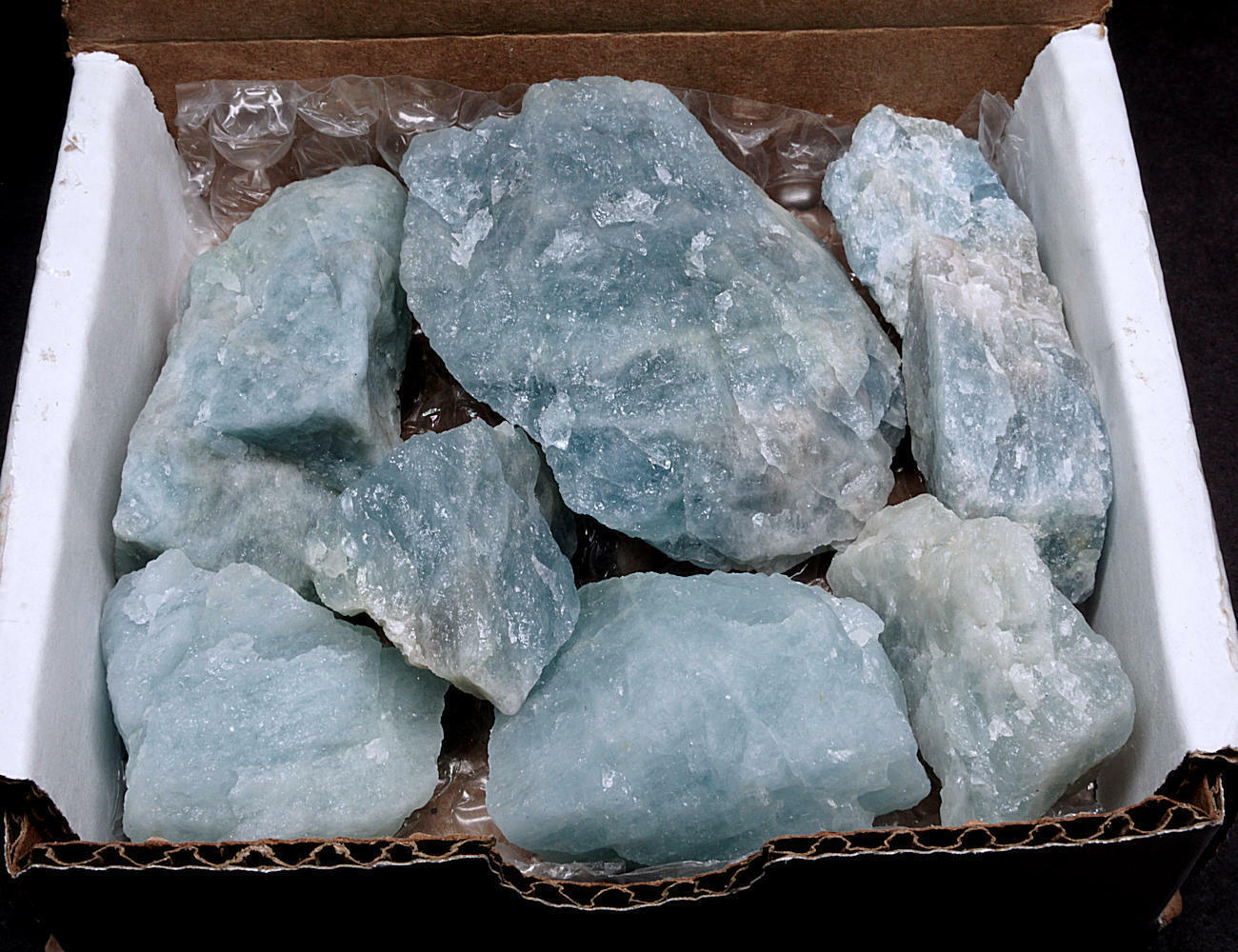 Aquamarine 1/2 Lb Box Natural Sky Blue Crystals 1st Quality Gemstone Specimens Aquamarine 1/2 Lb Box Natural Sky Blue Crystals 1st Quality Gemstone Specimens