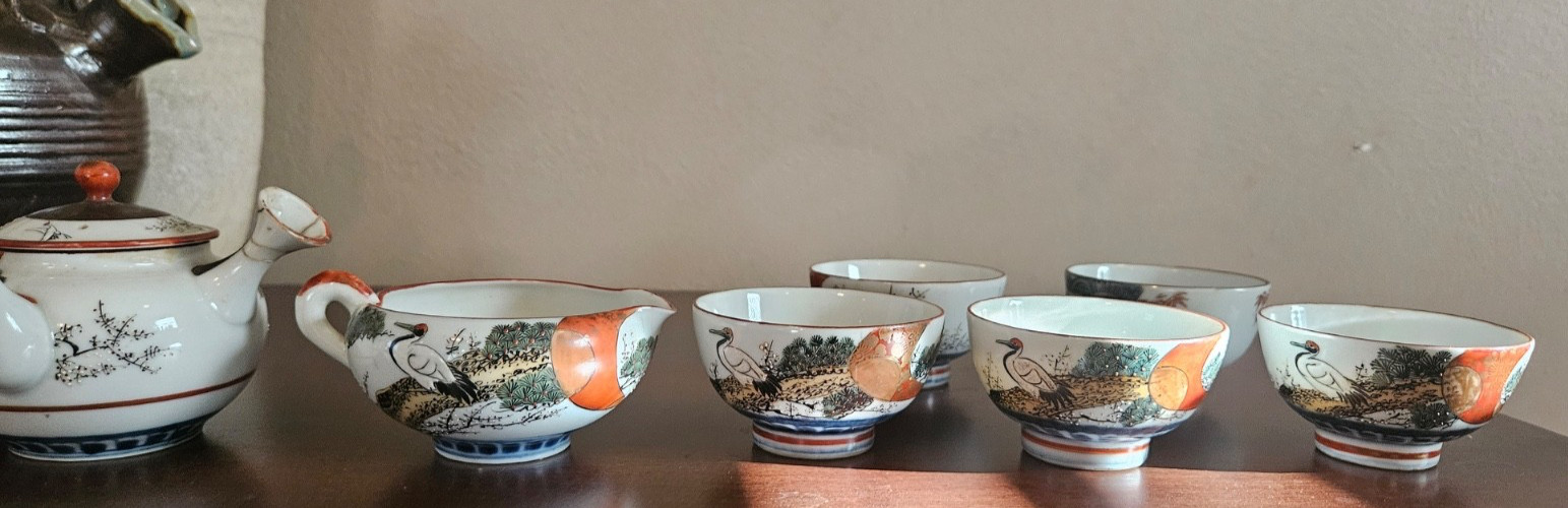 Vintage Japanese Kutani Ware (九谷焼) Miniature Tea Set - 6pc Kyusu Teapot, Spouted Vintage Japanese Kutani Ware (九谷焼) Miniature Tea Set - 6pc Kyusu Teapot, Spouted
