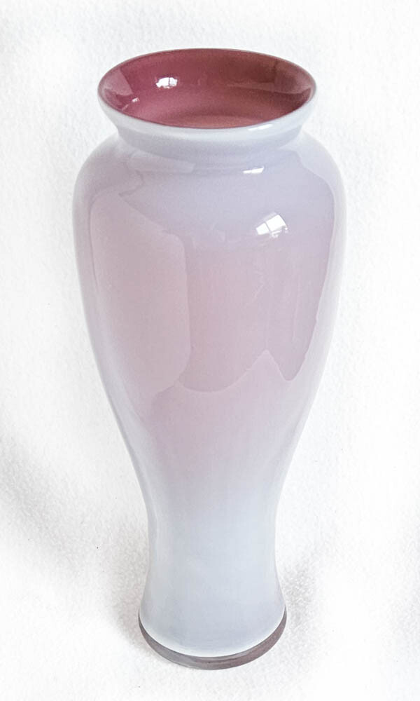 Cased Glass Vase Hombre Grey and Lavender 10.5 in Tall Urn Shape