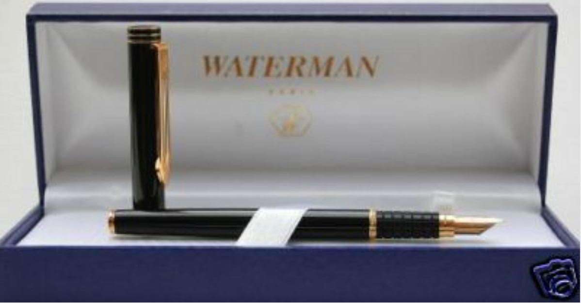 Waterman Exclusive Fountain Pen Matte Black & Gold 18K Gold M Pt Pen New In Box Waterman Exclusive Fountain Pen Matte Black & Gold 18K Gold M Pt Pen New In Box