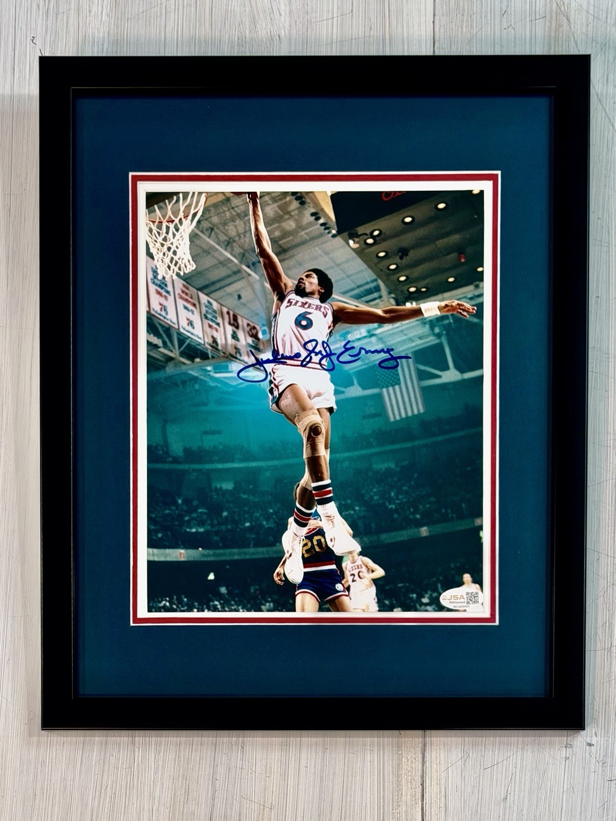 Julius Erving Philadelphia 76ers Signed 8x10 Framed Photo Auto JSA Witnessed Julius Erving Philadelphia 76ers Signed 8x10 Framed Photo Auto JSA Witnessed
