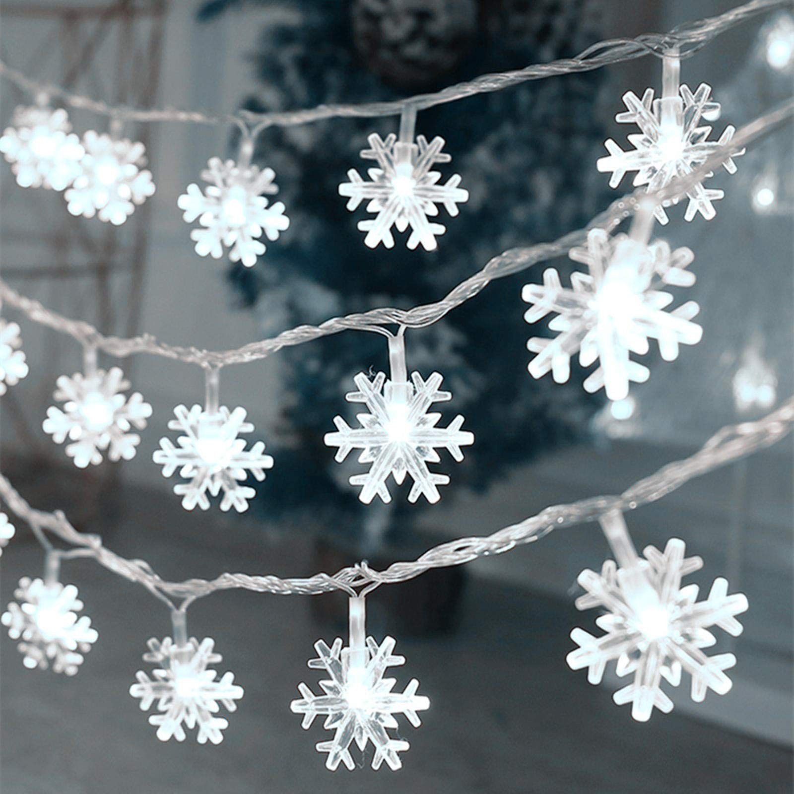 Luces navideñas, cadena de luces con forma de copo de nieve de 20 pies Luces navideñas, cadena de luces con forma de copo de nieve de 20 pies