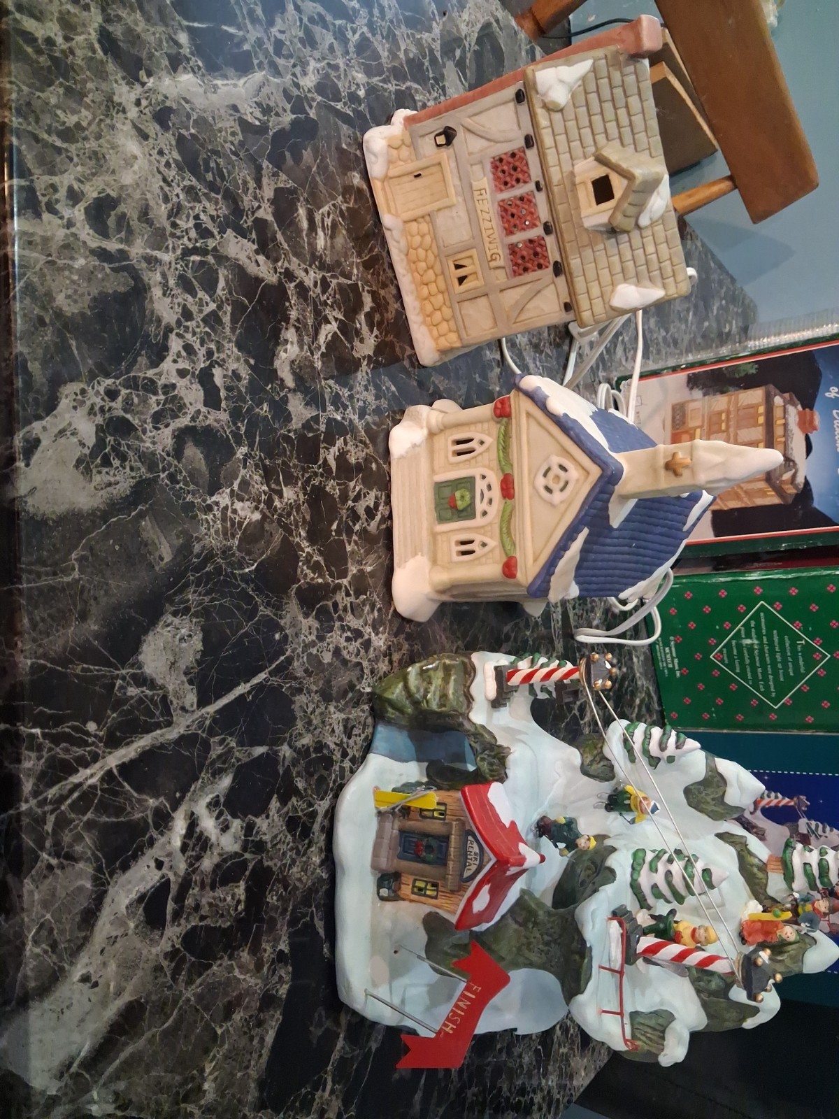 Vintage Ceramic Porcelain Christmas Village Houses Set of 2 Lighted