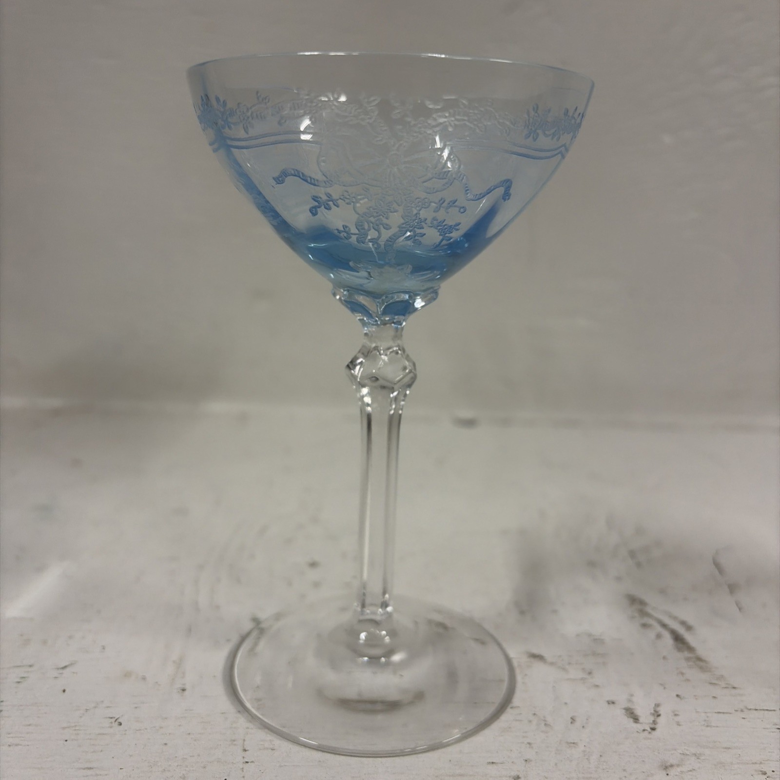 Fostoria Blue June Etched Crystal Vhampagne Tslk Sherbet Glass Vtg 1930s Fostoria Blue June Etched Crystal Vhampagne Tslk Sherbet Glass Vtg 1930s