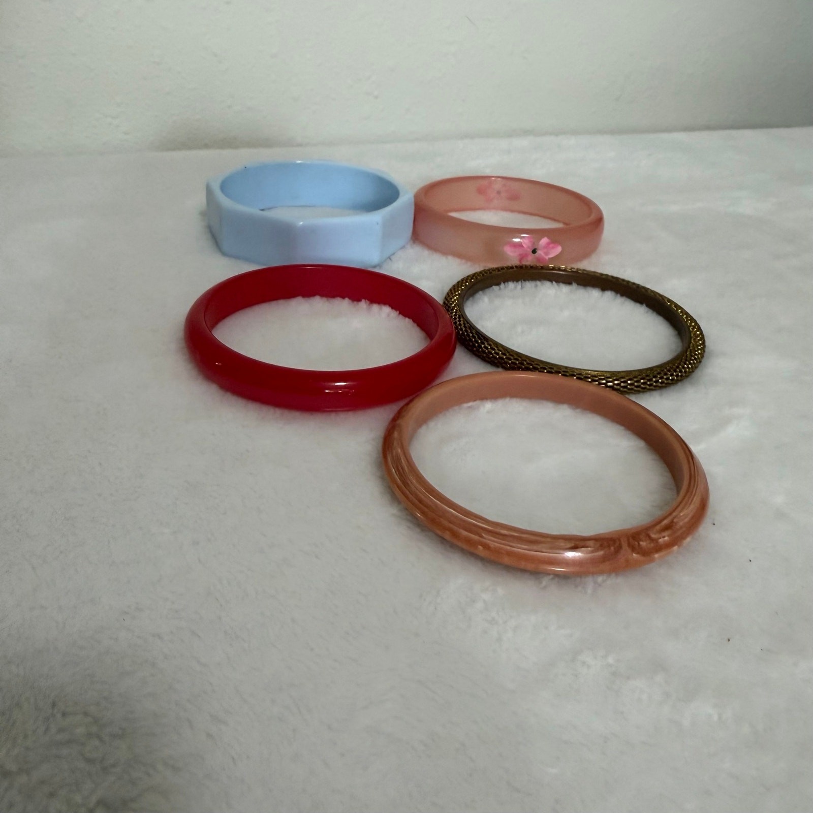 Vintage Eclectic Bangle Bracelet Lot Set of 5 Hand Painted Octagon Metal 1980s