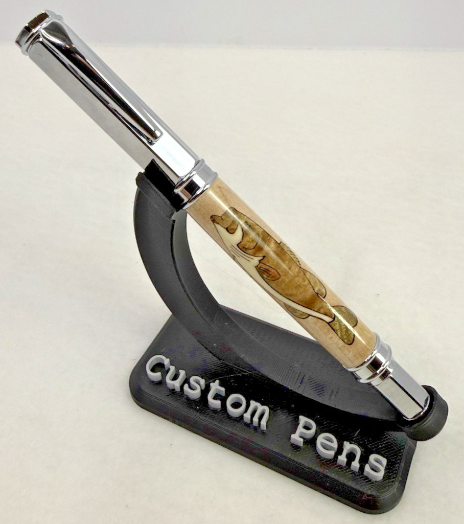 Handmade Curly Maple Wood Rollerball Pen Largemouth Bass Inlay Luxury Gift