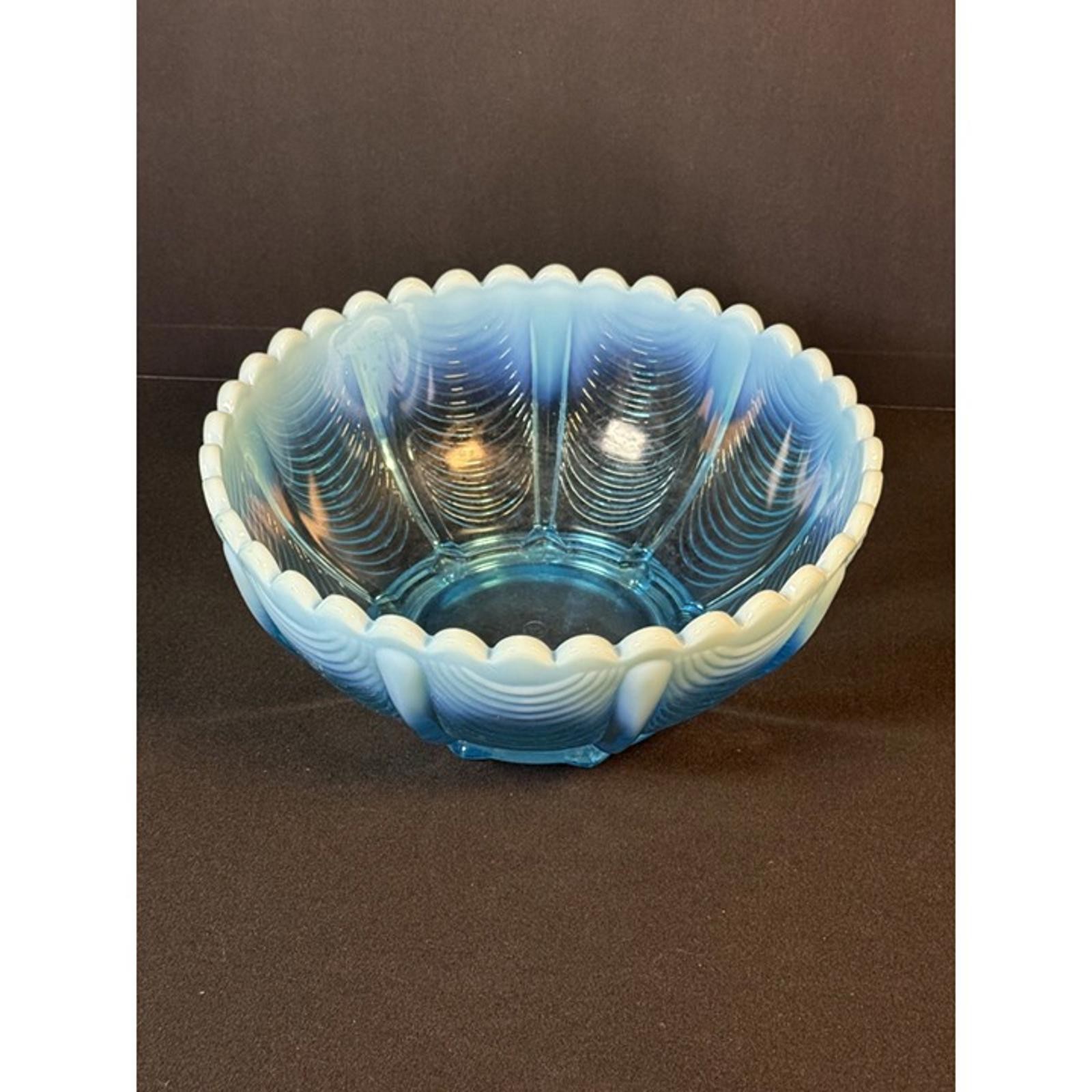 Antique Northwood Blue Opalescent Beaded Drapery Pattern Glass Bowl Antique Northwood Blue Opalescent Beaded Drapery Pattern Glass Bowl