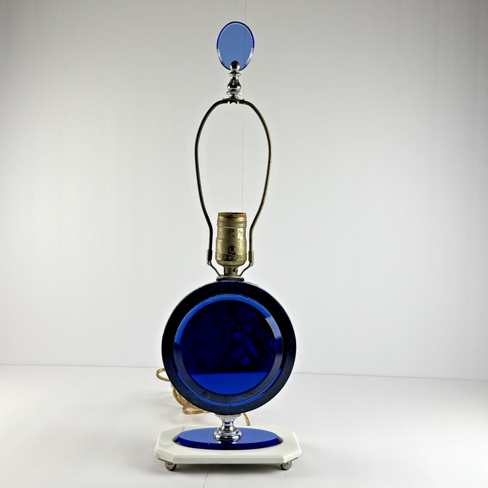 Vintage Czech Art Deco Mirrored Cobalt Blue And White Glass Table Lamp Vintage Czech Art Deco Mirrored Cobalt Blue And White Glass Table Lamp