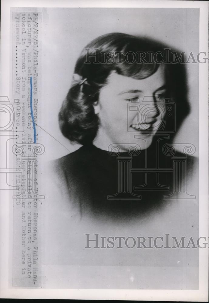 1951 Press Photo Philadelphia Pa Tamara Sheronas sought in missing girl case