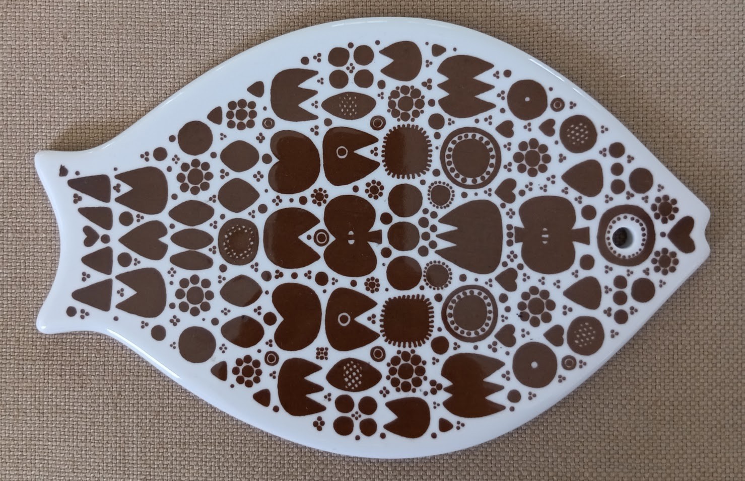 Vtg Porsgrund Norway Ceramic Brown Fish Trivet Mid Century Style Wall Hanging
