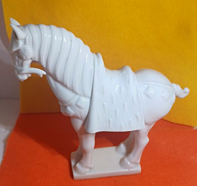 Vintage Norcrest Japan A-399 White Ceramic War Horse Figurine Mid Century Modern