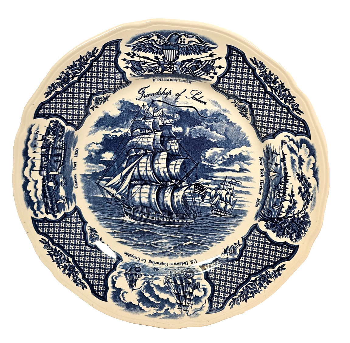 VTG Alfred Meakin  Fair Winds  Friendship of Salem   Blue Dinner  Plate 10.5 in