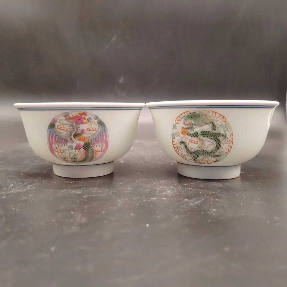 Vintage Chinese Famille Rose Porcelain Dragon and phoenix Tea Cup